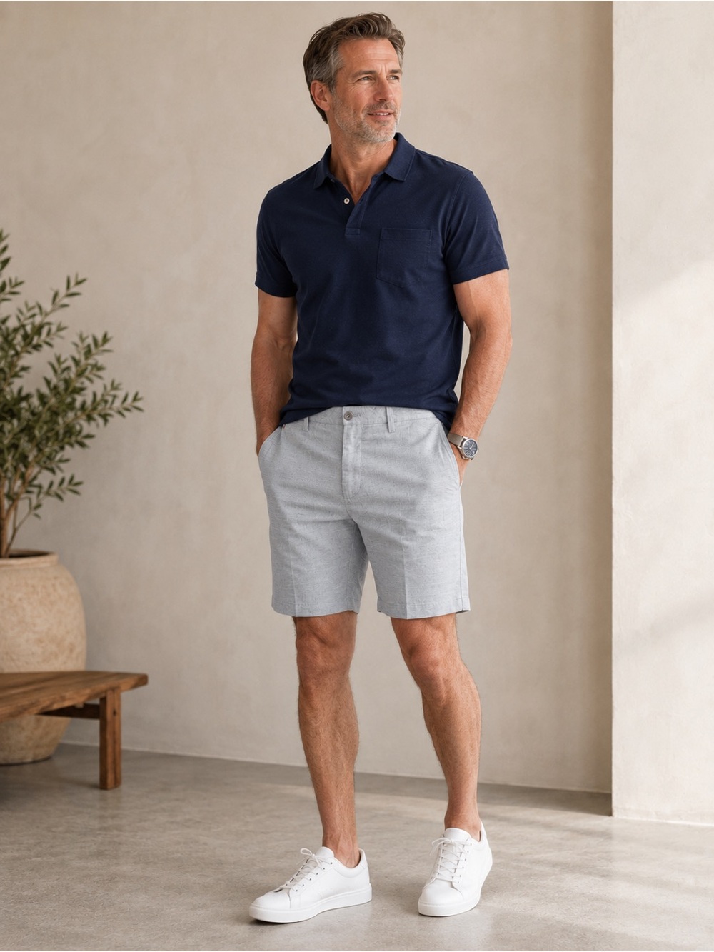 Untuckit Men's Size 36” Light Gray Linen Cotton Blend Flat Front Shorts 9”